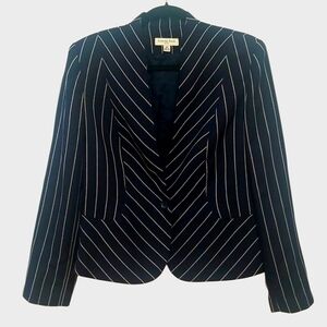 Amanda Smith Suits Navy and White Stripes Pattern One-Button Blazer Jacket
